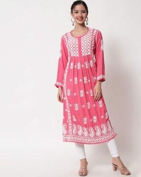 Floral Embroidered A-line Kurta