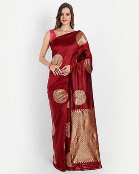 Ethnic Print Saree with Attached Blouse Piece