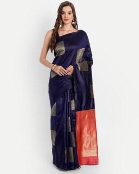Geometric Print Saree with Attached Blouse Piece