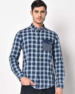 Checked Slim Fit Shirt with Flap Pocket