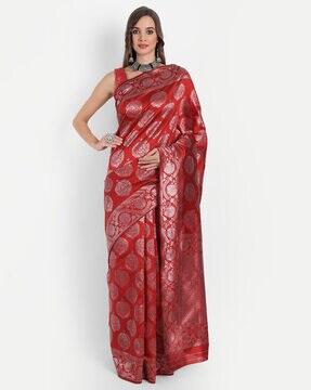 Ethnic Print Saree with Attached Blouse Piece