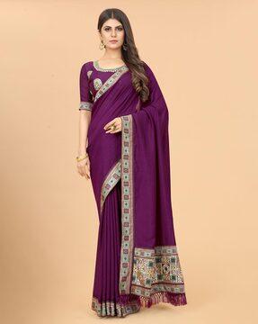 Embroidered Saree With Blouse Piece