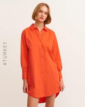 Cotton Shirt Dress with Patch Pocket