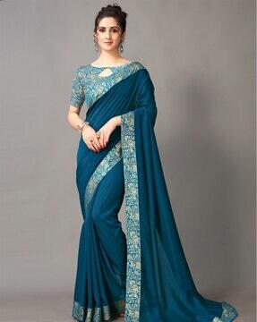 Solid Saree with Floral Boarder