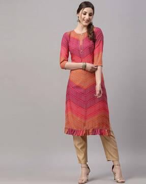 Graphic Print Straight Kurta with Front Buttons