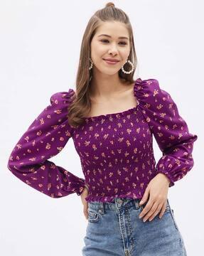 Floral Top with Square Neckline