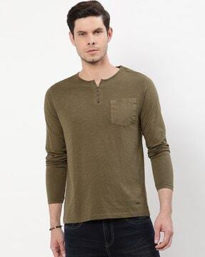 Heathered Henley T-Shirt with Patch Pocket