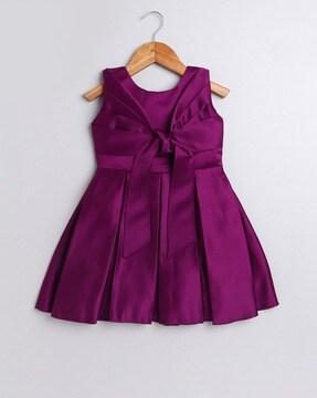 Round-Neck Fit & Flare Dress with Bow Accent