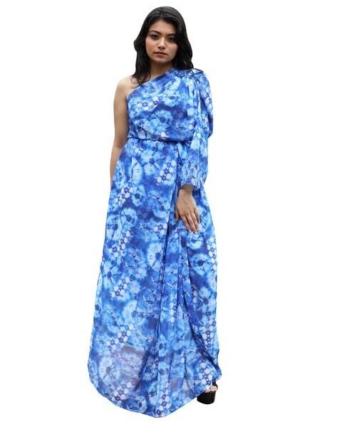 Geometric Print A-Line Dress with Kaftan Sleeves