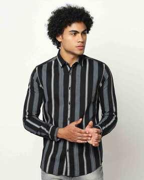 Striped Shirt with Curved Hem