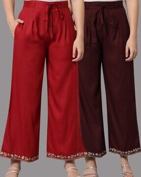 Pack of 2 Embroidered Palazzos with Insert Pockets