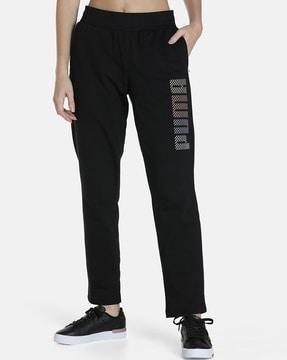 Brand Print Straight Track Pants with Insert Pockets