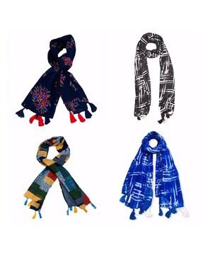 Pack of 4 Printed Scarfs with Tassels