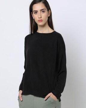 Crew-Neck Pullover with Drop-Shoulders Sleeves