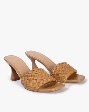 Basket-Weave Sculpture Heeled Sandals