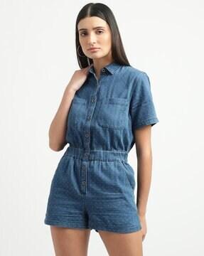 Micro Print Playsuit with Patch Pockets