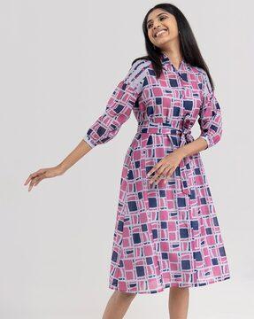 Geometric Print A-Line Dress