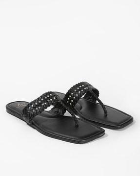 Braided T-Strap Flat Sandals