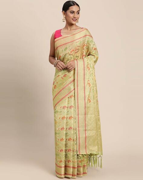 Floral Woven Saree with Tassels