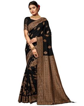 Blackberry Cotton Silk With Zari Traditional Saree With Blouse Piece