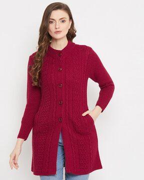 Button-Front Cardigan with Slit