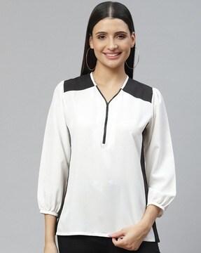 V-Neck Top with Puffed Sleeves