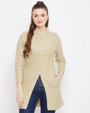 Button-Front Cardigan with Slit