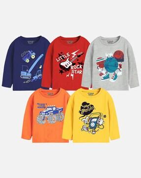 Pack of 5 Printed Crew-Neck T-Shirts