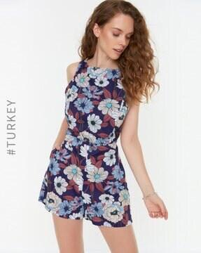 Floral Print Playsuit with Pockets