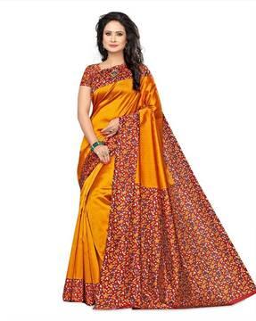 Floral Print Saree with Unstitched Blouse Piece