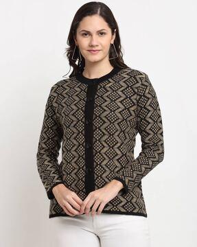 Graphic Print Buttoned Cardigan