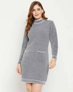 Textured Bodycon Dress with Patch Pockets