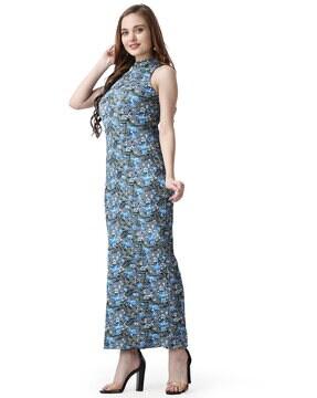 Floral Print High-Neck Bodycon Dress