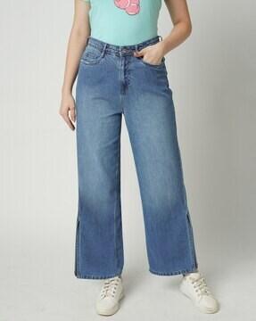 K5031 Mid-Wash High-Rise Wide-Leg Jeans