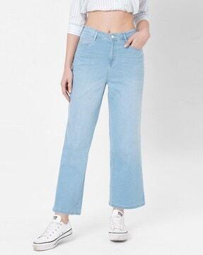K6021 Lightly Washed High-Rise Wide-Leg Jeans