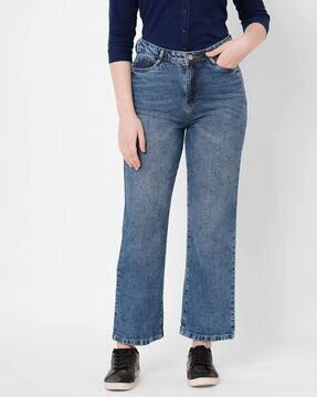 K6003 Washed High-Rise Straight Jeans