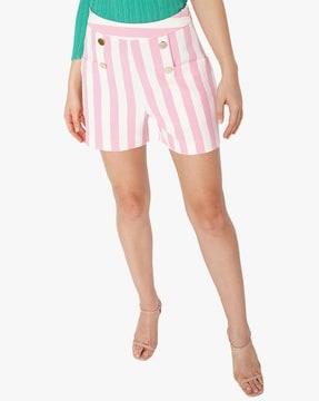 Trio Striped High-Rise Shorts with Insert Pockets