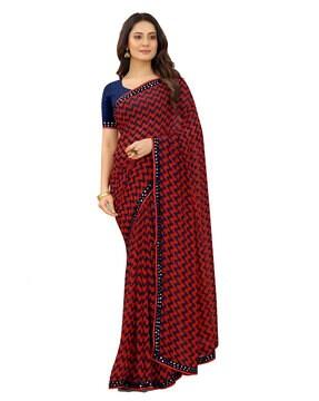 Printed Georgette Saree with Mirror Embroidery