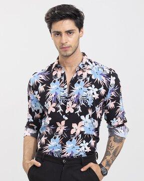 Floral Print Spread-Collar Shirt