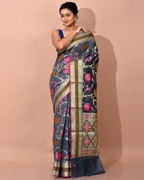 Silk Saree with Floral Woven Motifs