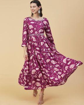 Floral Print Belted Fit & fFlare Dress