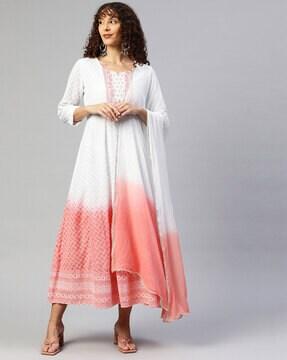 Embroidered Fit & Flare Dress with Dupatta
