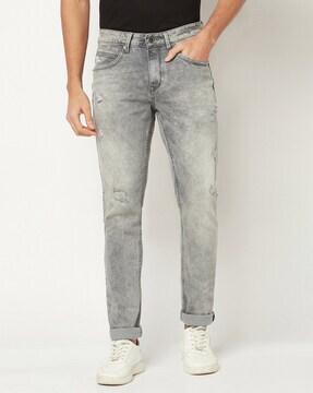 Heavily Washed Straight Fit Jeans