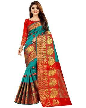 Floral Embroidered Saree with Contrast Border