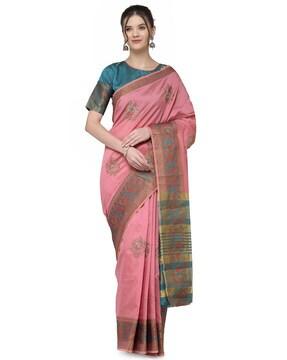 Floral Pattern Saree with Contrast Border