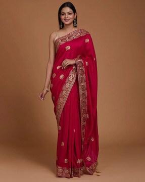 Embroidered Saree with Tassels