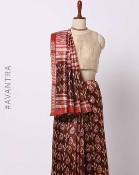 Leaf Print Saree with Lace Border