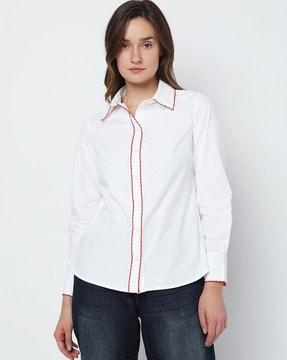 Slim Fit Shirt with Contrast Scallop Edges