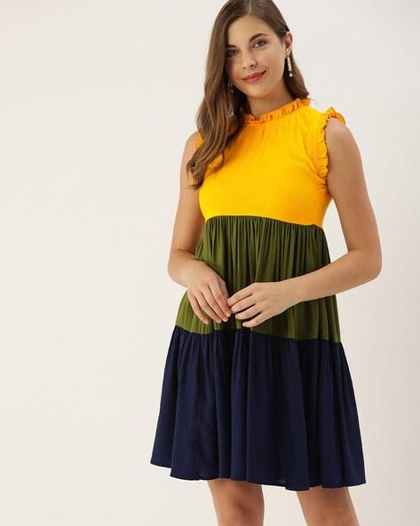Colour-block Tiered Dress