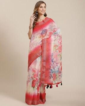 Floral Print Vichitra Silk Saree